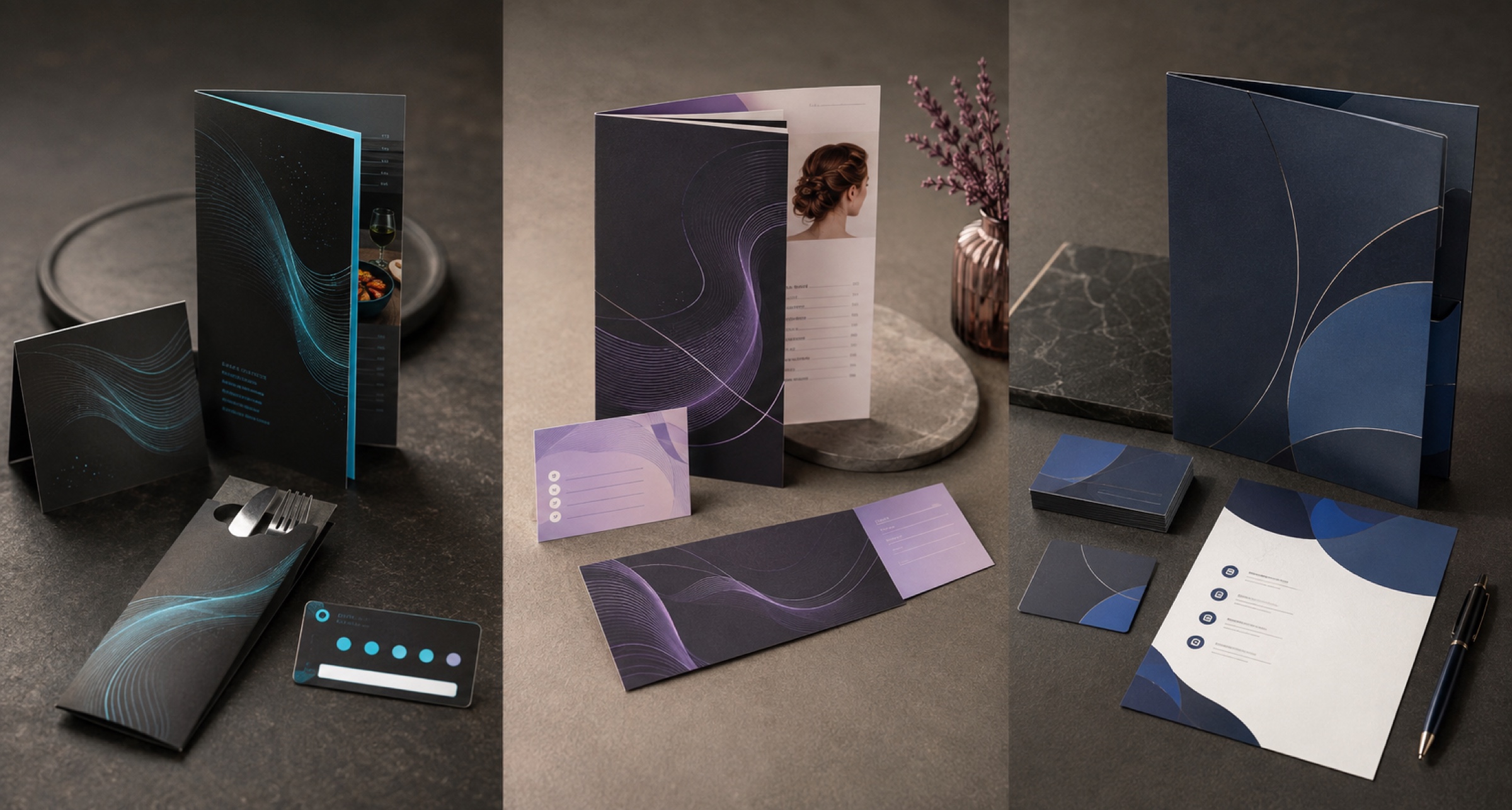 Drei Print-Sets für Gastronomie, Beauty und professionelle Dienstleistungen